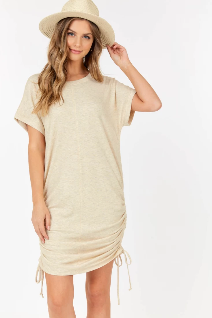 Basic Short Sleeve Midi Dress With Strings Shop Basic