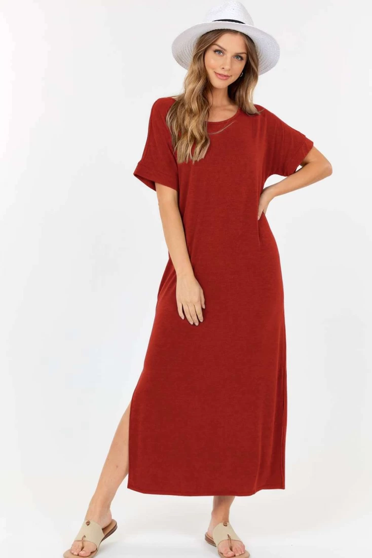 Short Sleeve Maxi Dress With cross strings and side slits