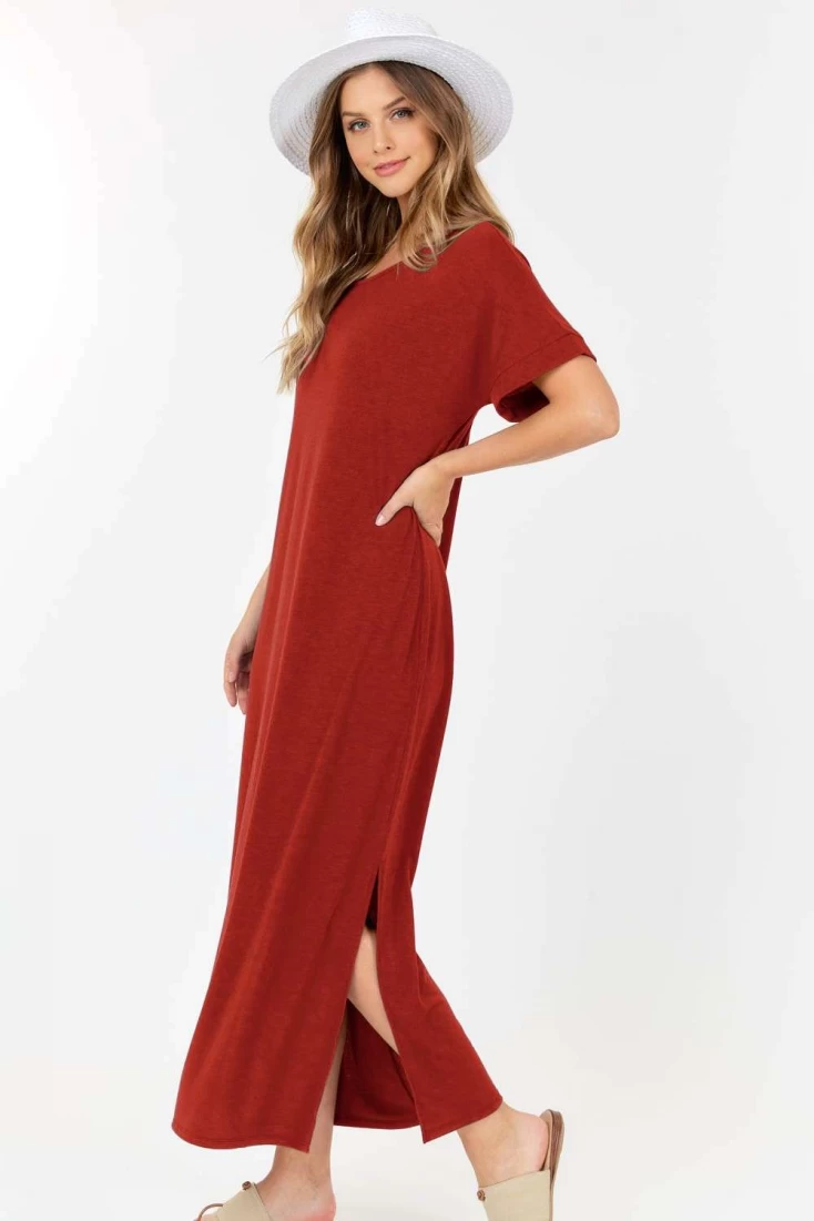Short Sleeve Maxi Dress With cross strings and side slits