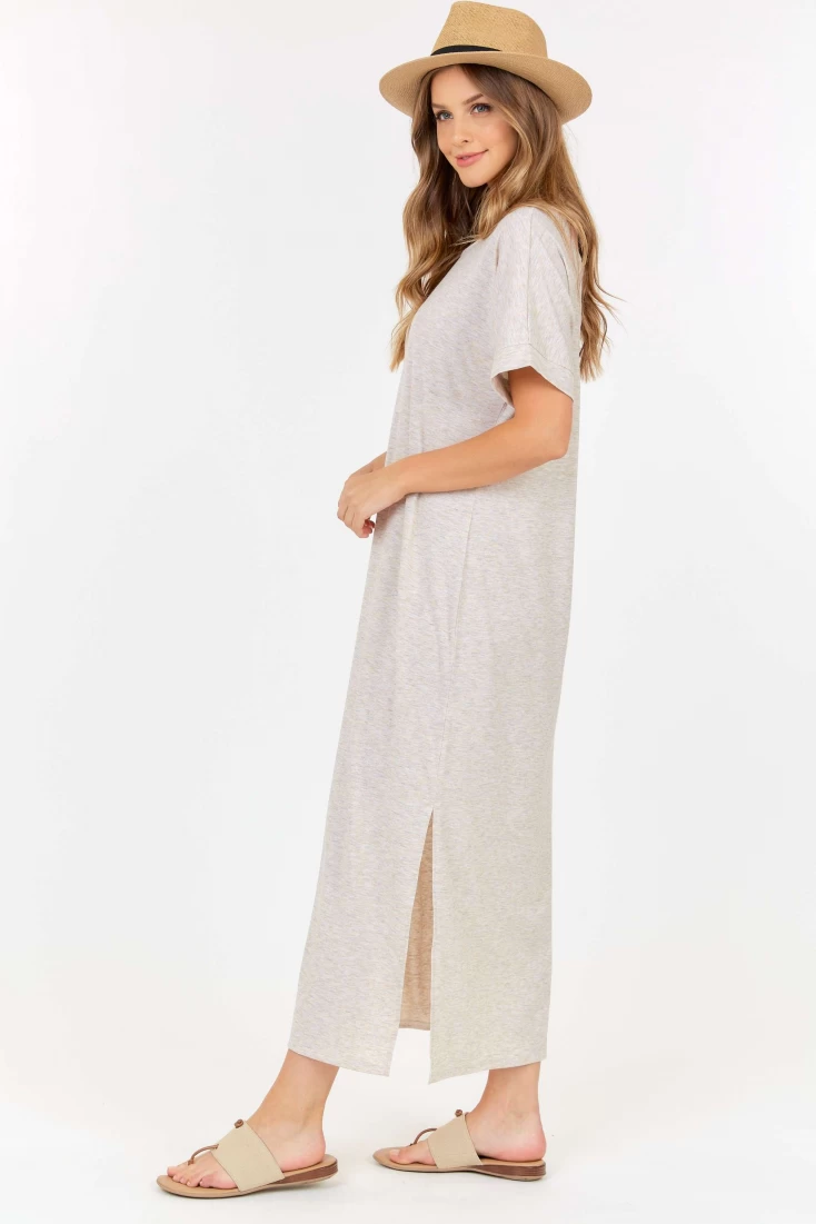 Short Sleeve Maxi Dress With cross strings and side slits
