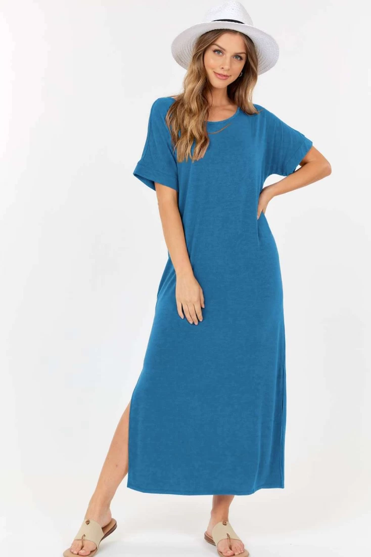 Short Sleeve Maxi Dress With cross strings and side slits