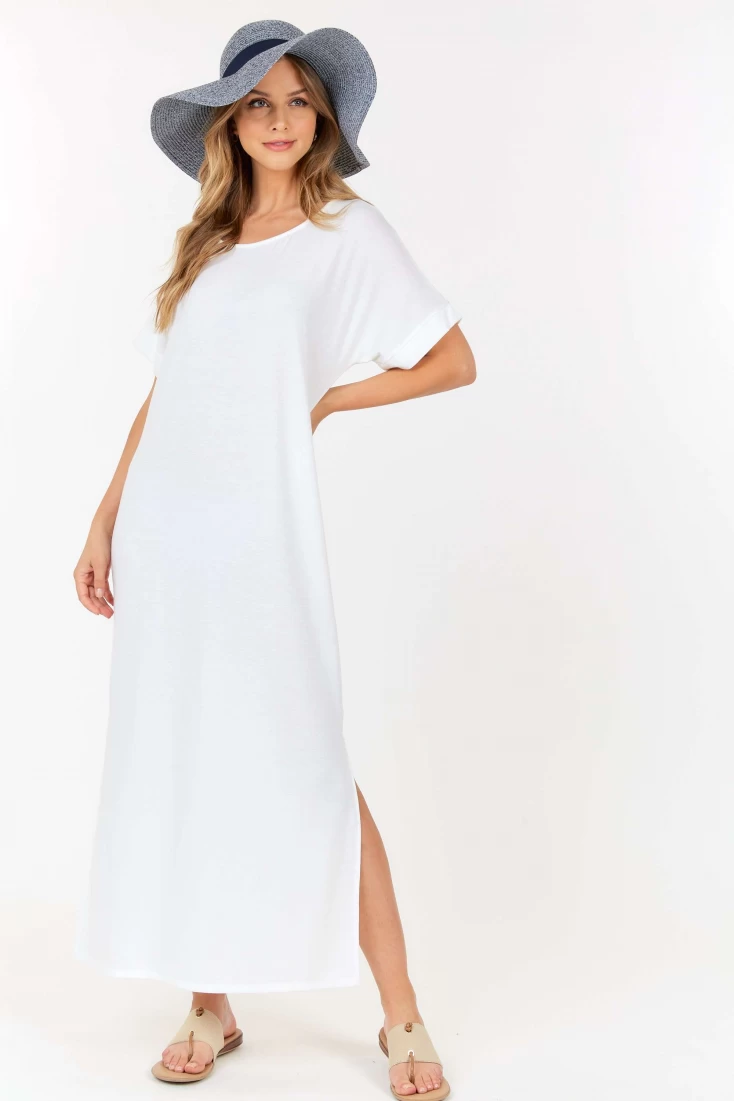 Short Sleeve Maxi Dress With cross strings and side slits
