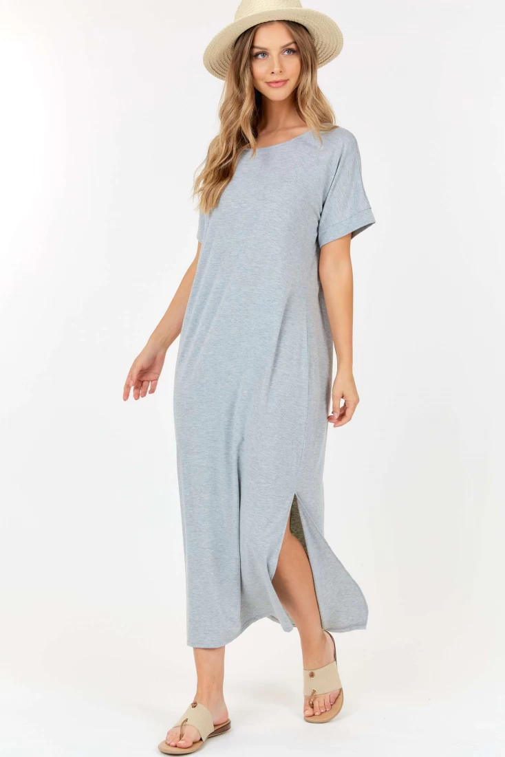Short Sleeve Maxi Dress With cross strings and side slits