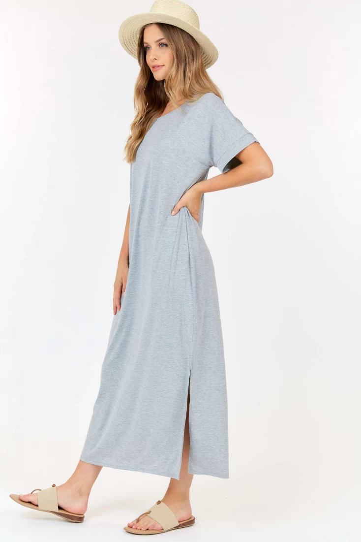 Short Sleeve Maxi Dress With cross strings and side slits