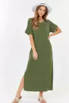 Short Sleeve Maxi Dress With cross strings and side slits