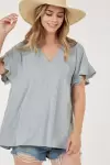 Short ruffled Sleeve Oversized V neck