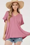 Short ruffled Sleeve Oversized V neck