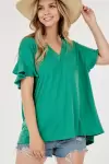 Short ruffled Sleeve Oversized V neck