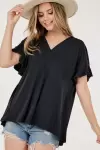 Short ruffled Sleeve Oversized V neck