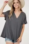 Short ruffled Sleeve Oversized V neck