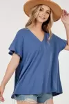 Short ruffled Sleeve Oversized V neck