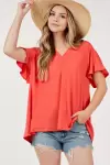 Short ruffled Sleeve Oversized V neck