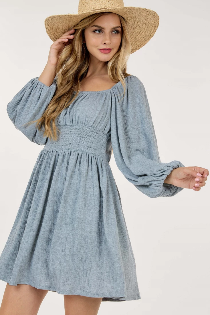 Bubble Long Sleeve Short Dress