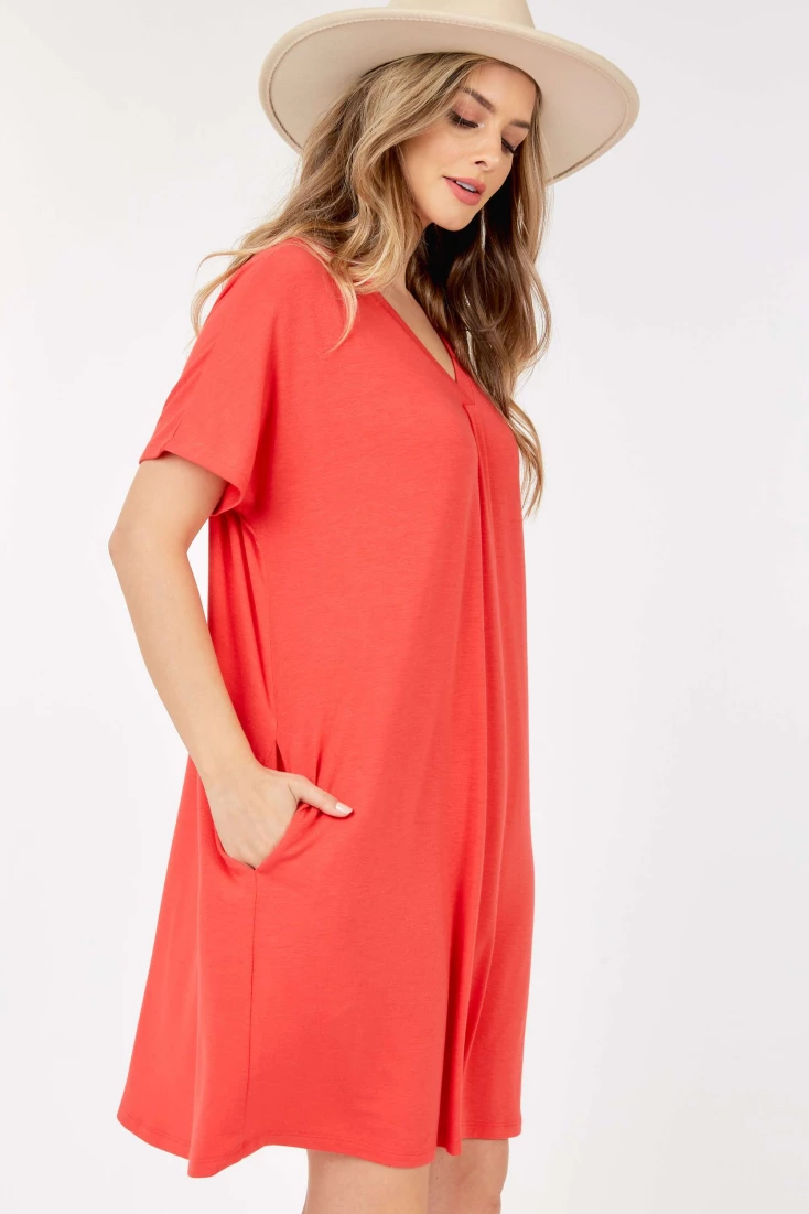 Short Sleeve V neck Dress