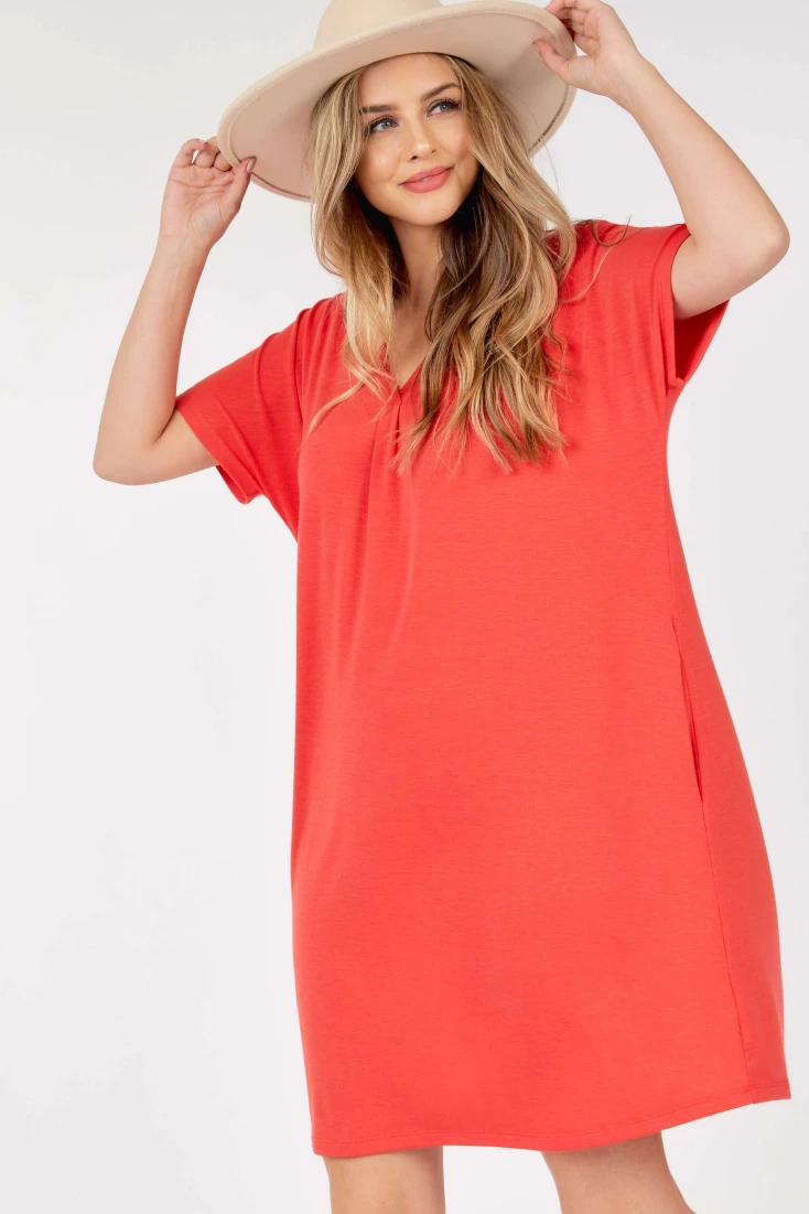 Short Sleeve V neck Dress